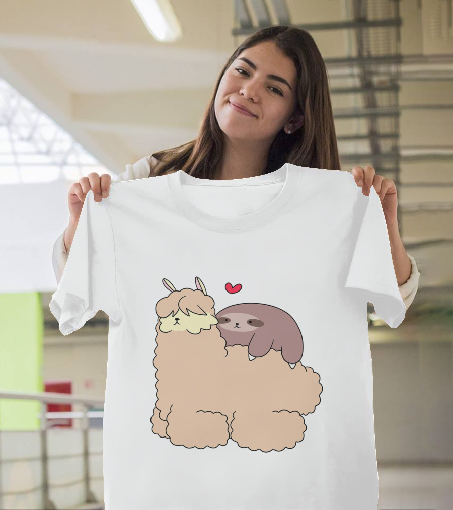 Sloth Loves Alpaca Heartwarming Cuddle Embrace With Cute Llama Vibes T-Shirt