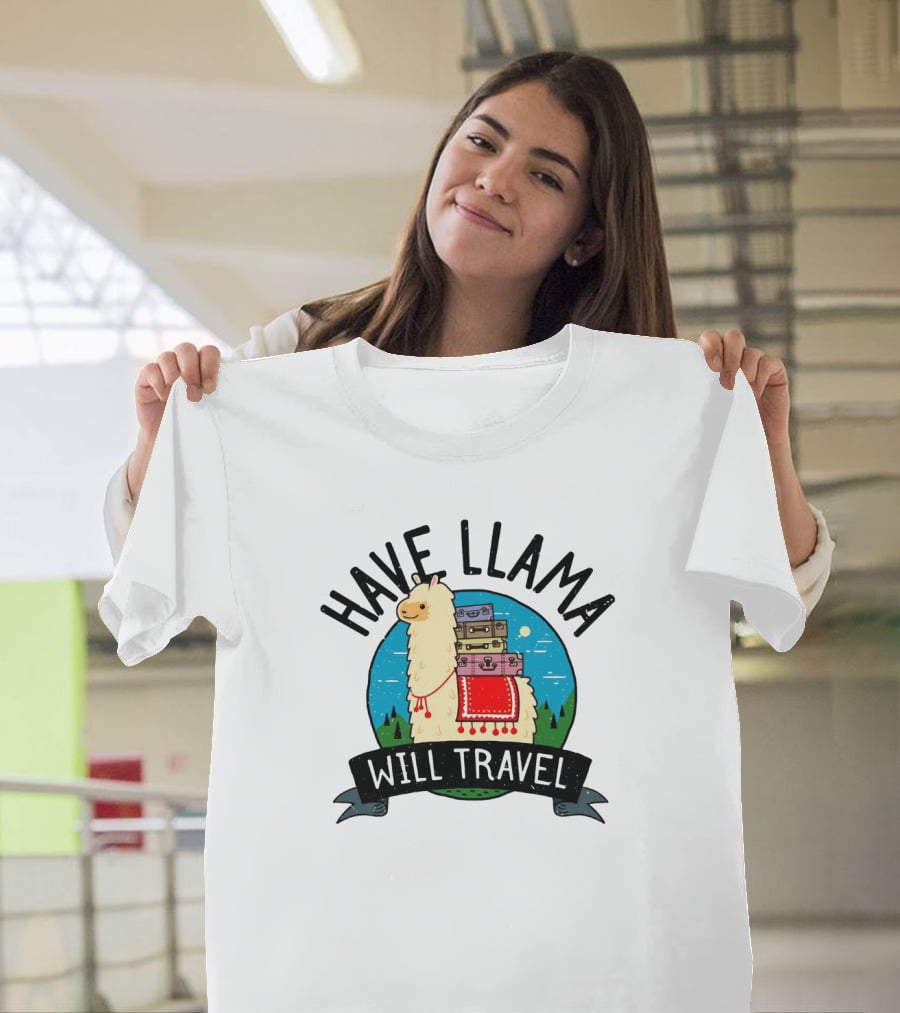 Have Llama Will Travel Funny Vacation Adventure With Llama And Suitcases T-Shirt