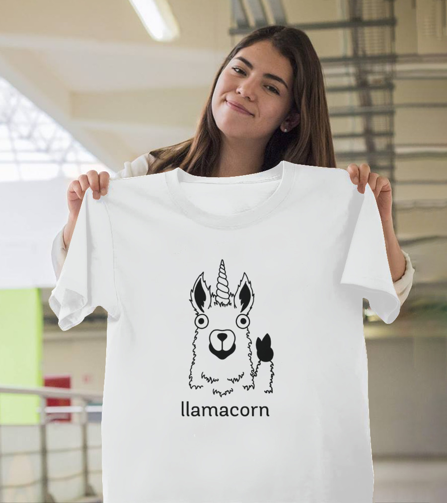 Llamacorn Llama Unicorn Illustration With Magical Horn And Playful Expression T-Shirt