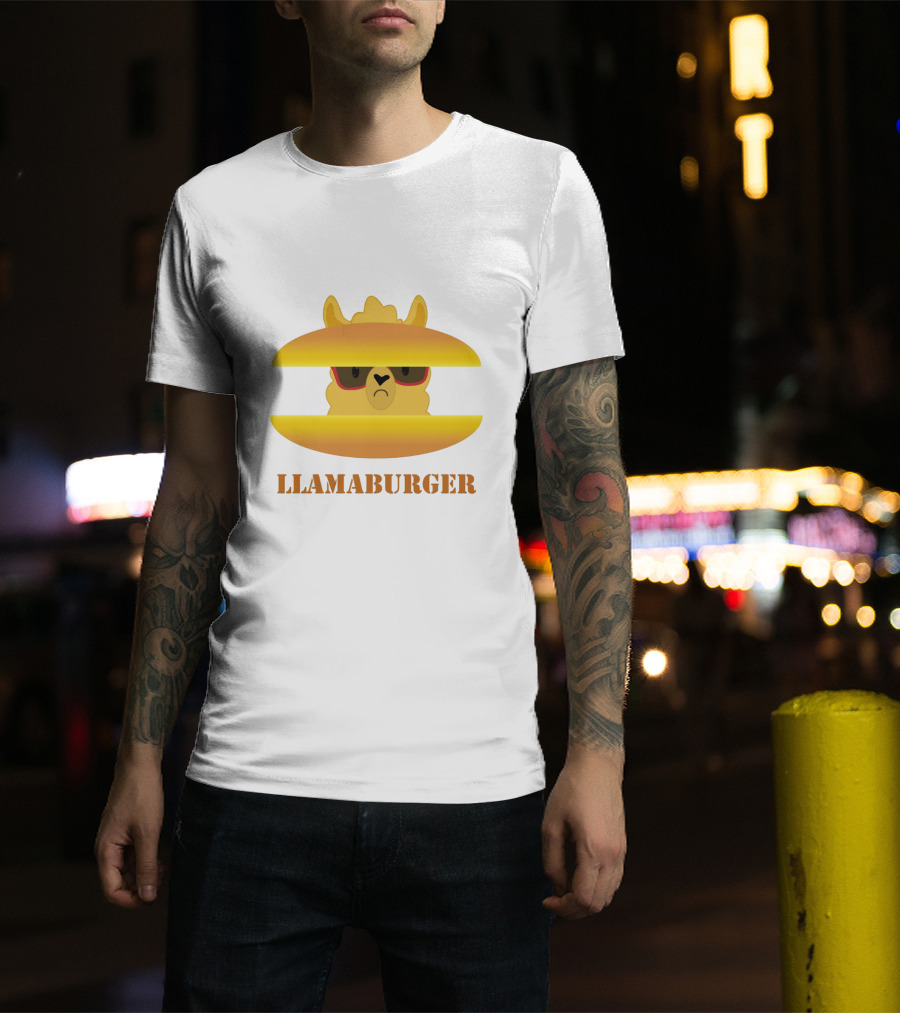 LLAMABURGER Sad Llama With Glasses Between Burger Pieces T-Shirt