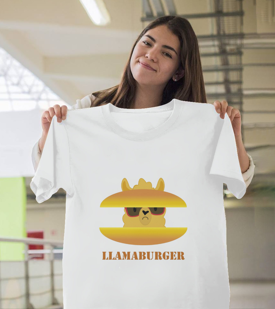 LLAMABURGER Sad Llama With Glasses Between Burger Pieces T-Shirt