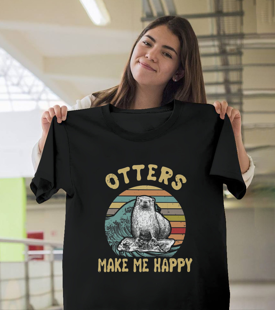 Otters Make Me Happy Vintage Wave T-Shirt