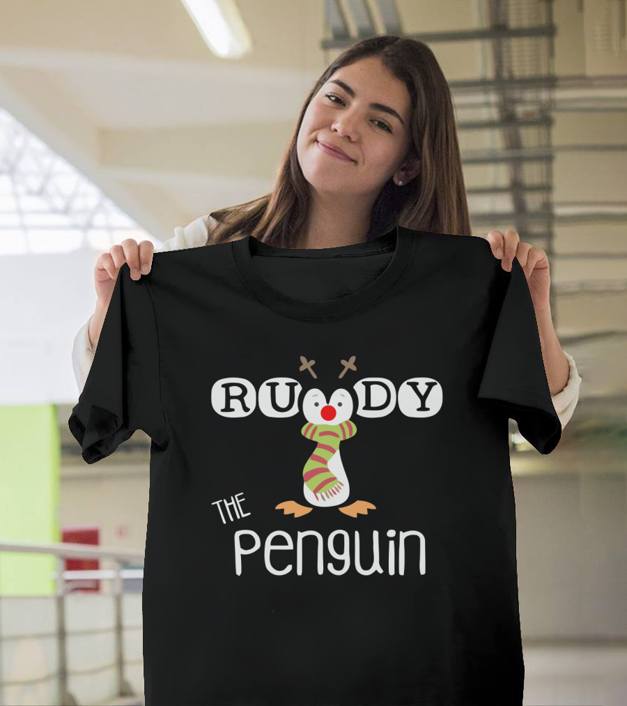 Rudy The Penguin With Antlers And Scarf Holiday T-Shirt