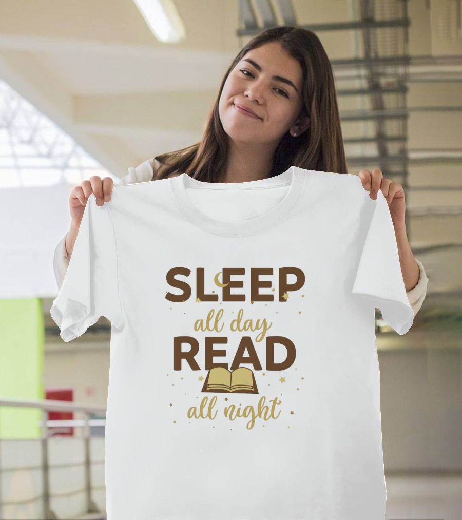 Sleep All Day Read All Night Book Lover Starry Book T-Shirt