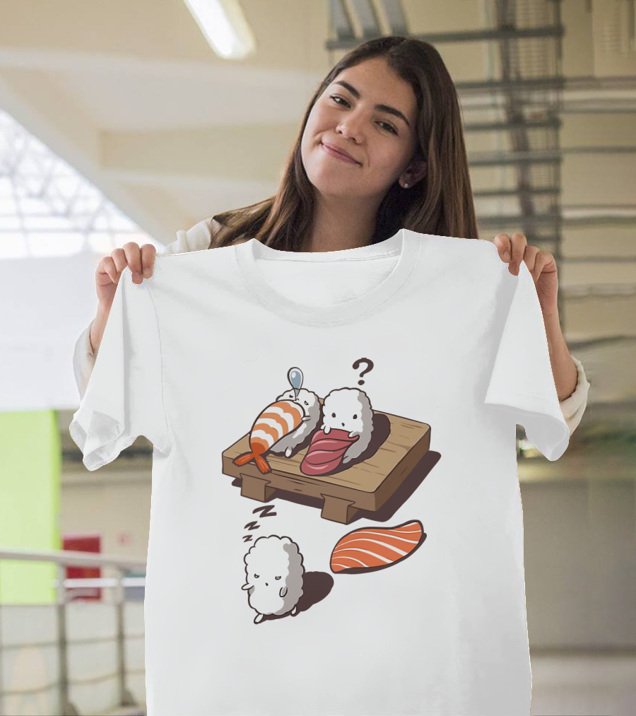 Sushi Sleepiness with Adorable Rice Characters and Nigiri Puzzle T-Shirt