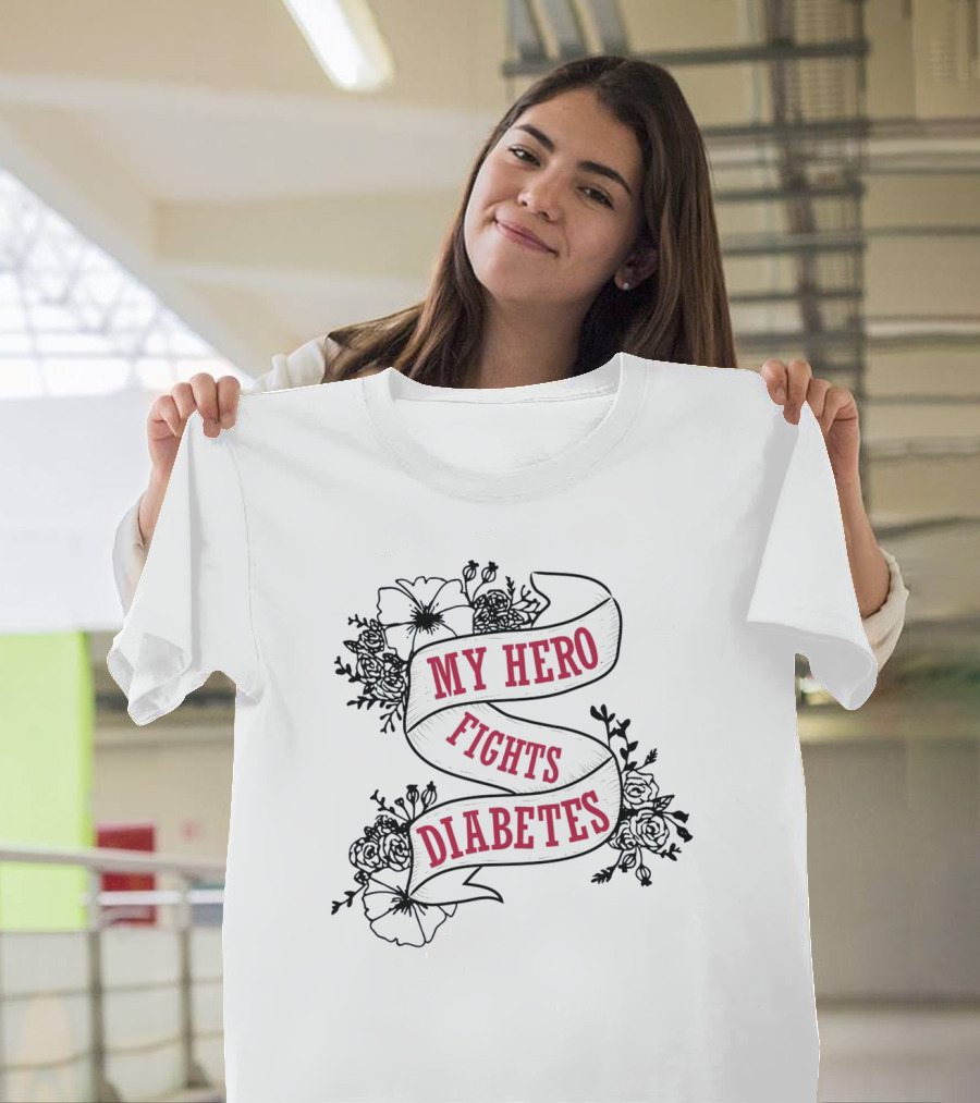 My Hero Fights Diabetes Floral Ribbon T-Shirt