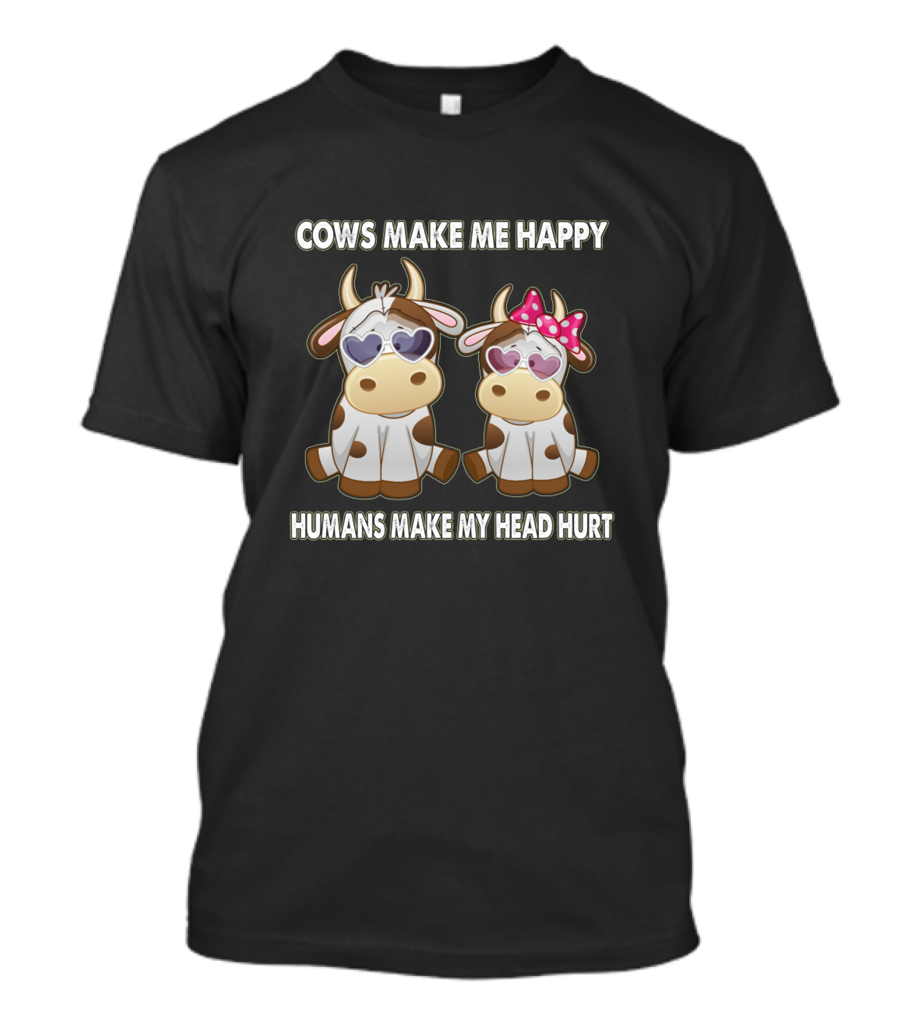 Cows Make Me Happy Humans Make My Head Hurt Heart Sunglasses And Pink Bow T-Shirt