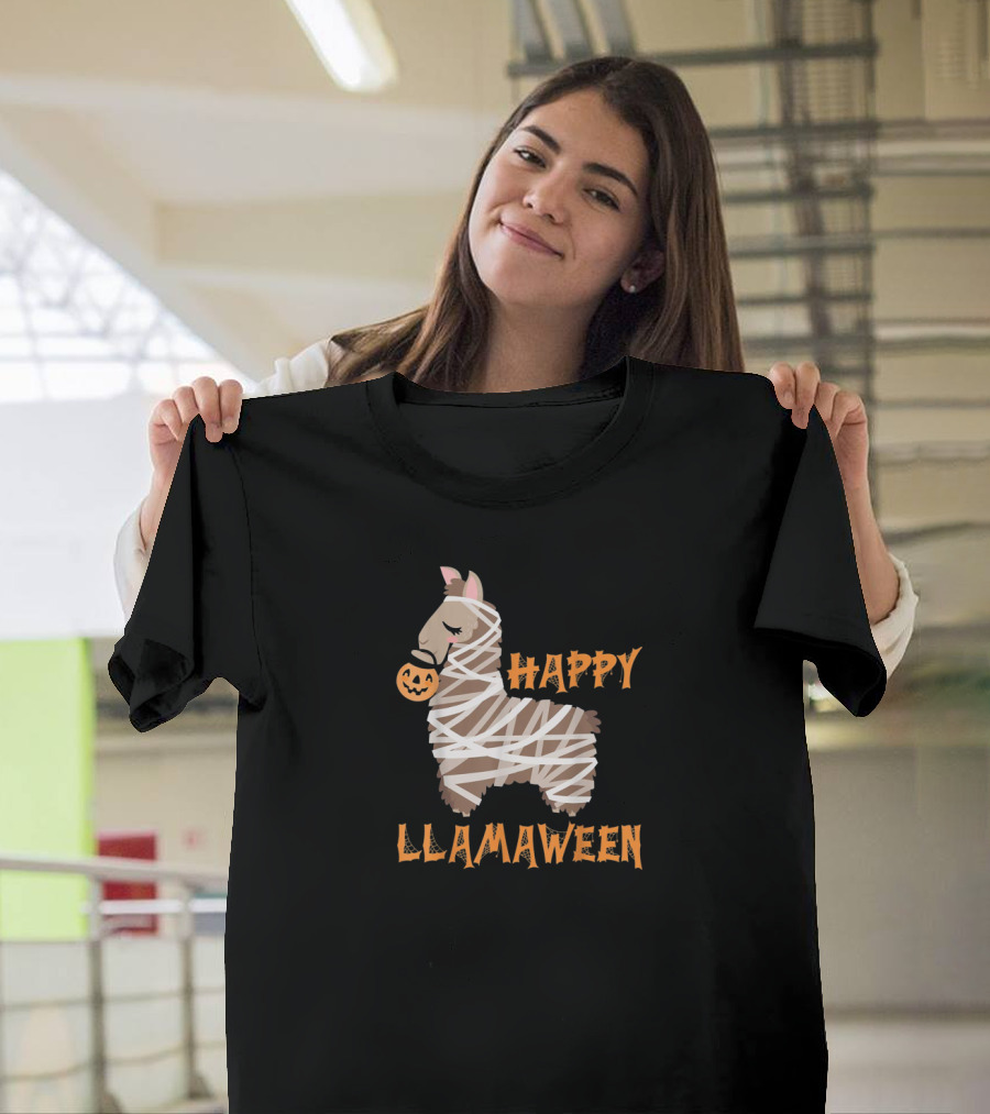 Happy Llamaween Pumpkin Mummy Llama T-Shirt