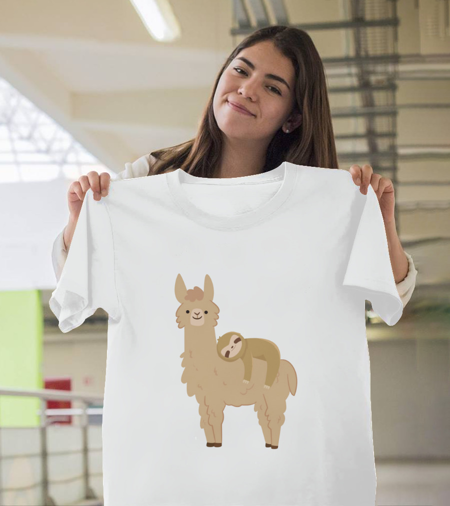 Cute Sleepy Sloth and Llama Duo T-Shirt