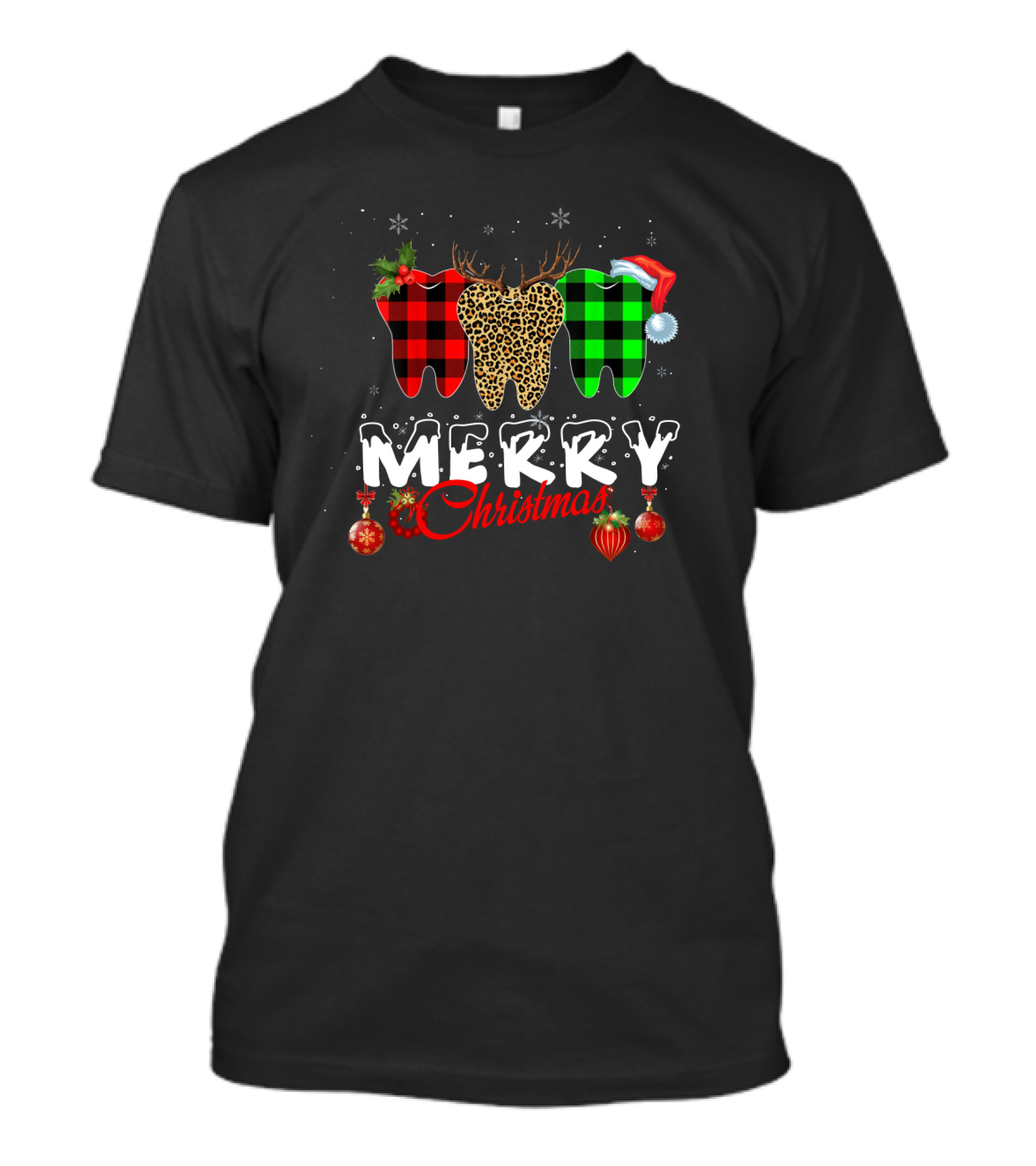 Merry Christmas Dentist Teeth Pattern Santa Hat T-Shirt