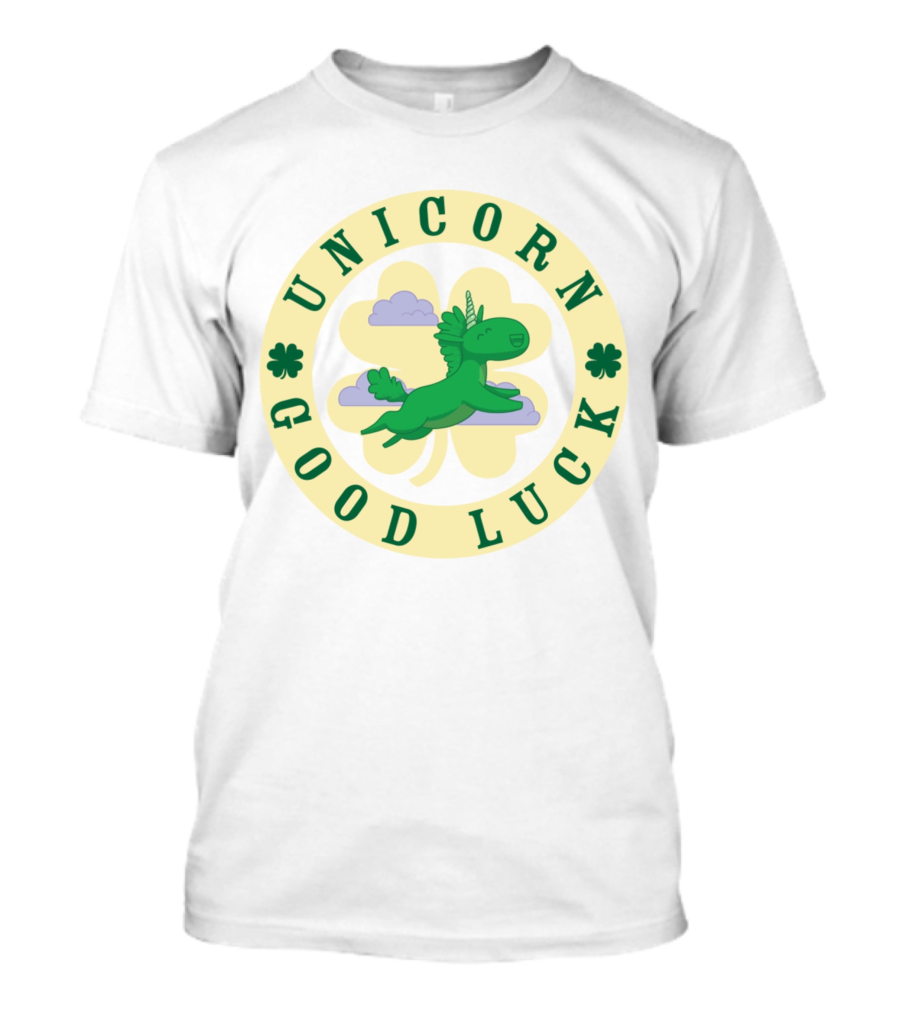 Unicorn Good Luck Clover Clouds Green Flying T-Shirt