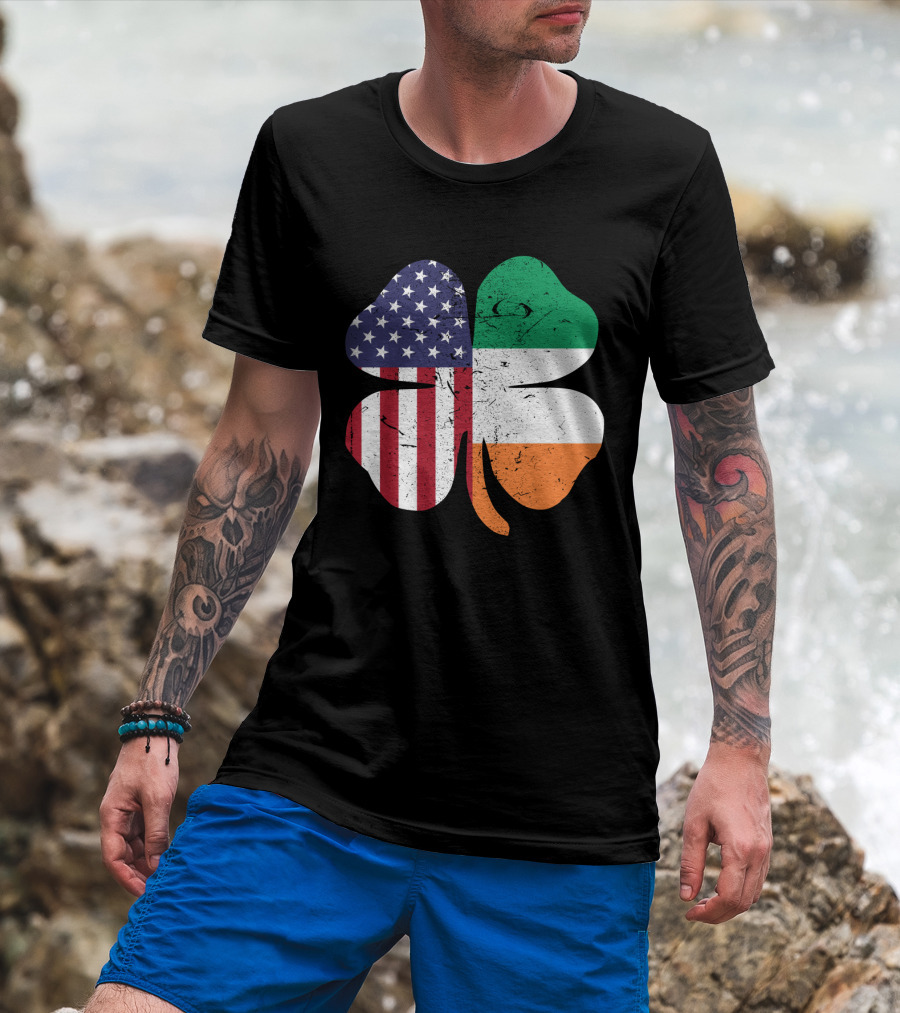 Ireland Flag And American Flag Shamrock T-Shirt