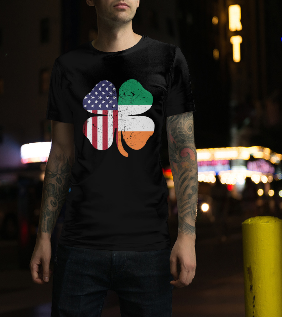 Ireland Flag And American Flag Shamrock T-Shirt