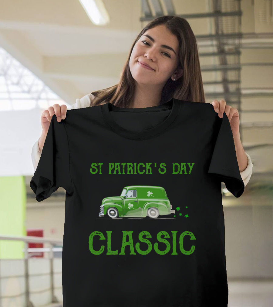 St Patrick's Day Classic Green Truck with Shamrocks T-Shirt