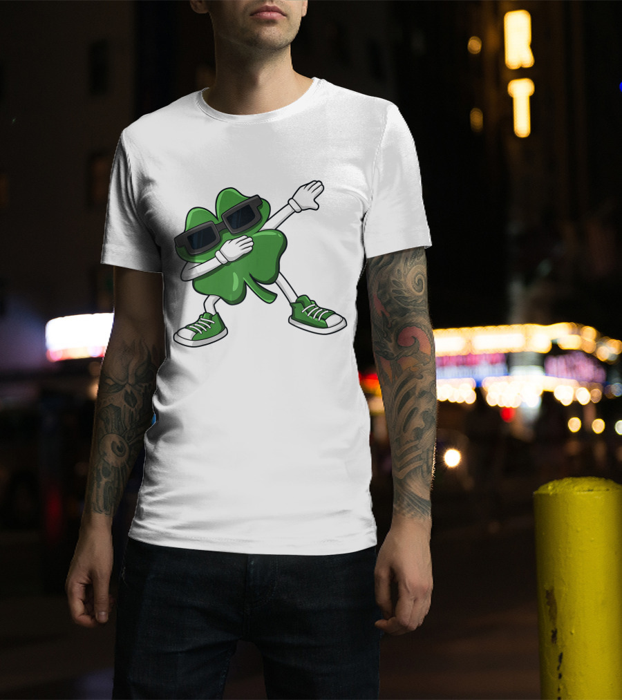 Dabbing Shamrock St Patrick's Day Funny Dab Dabbin' Clover Wearing Sunglasses T-Shirt