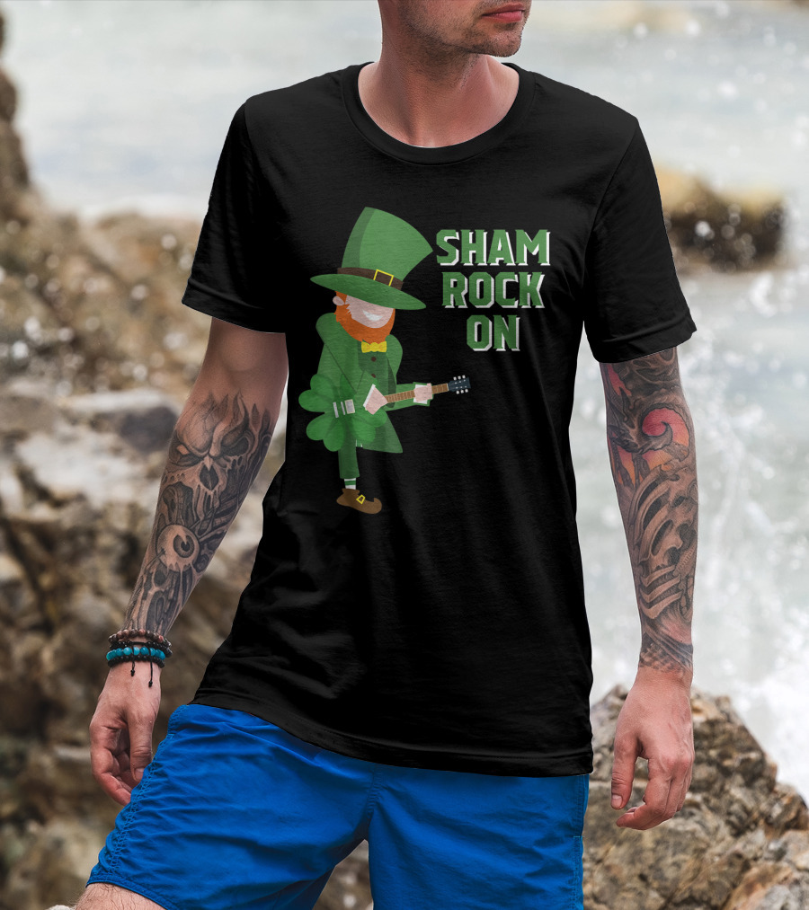 Shamrock On Cute Elf Playing Guitar St. Patrick's Day T-Shirt