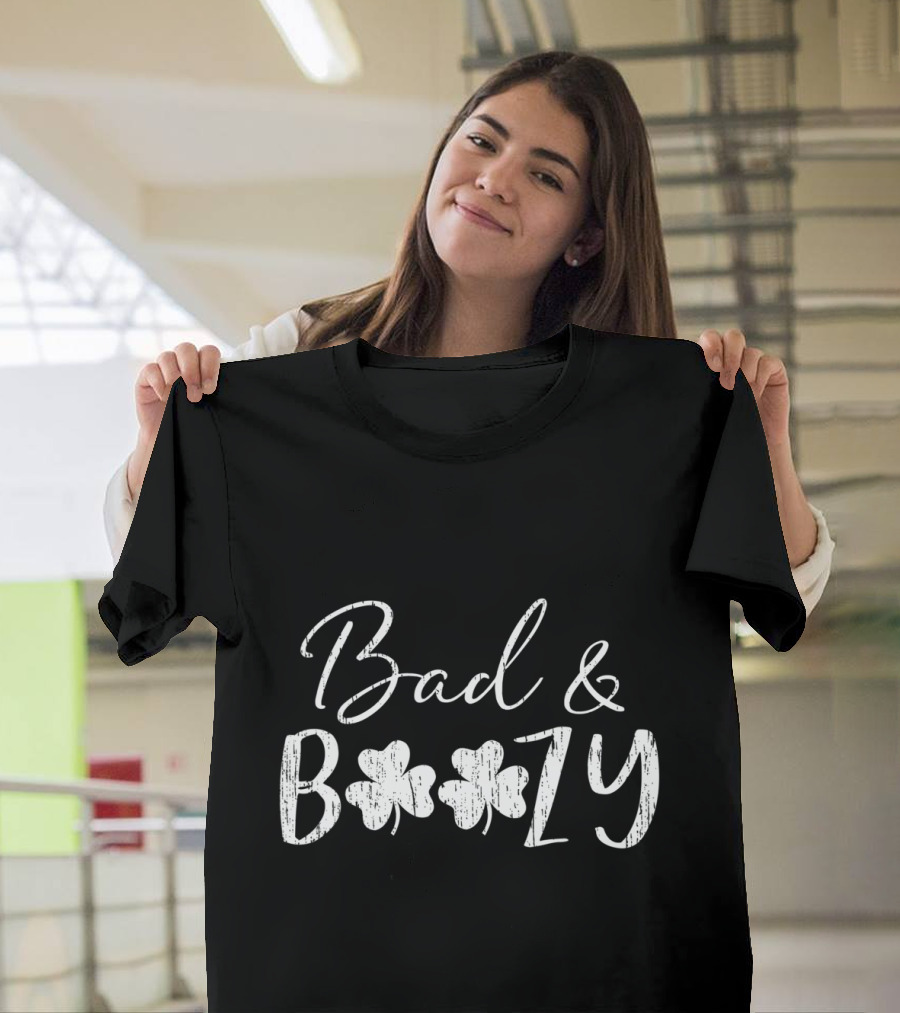 Bad And Boozy Distressed Clover St. Patrick's Day T-Shirt