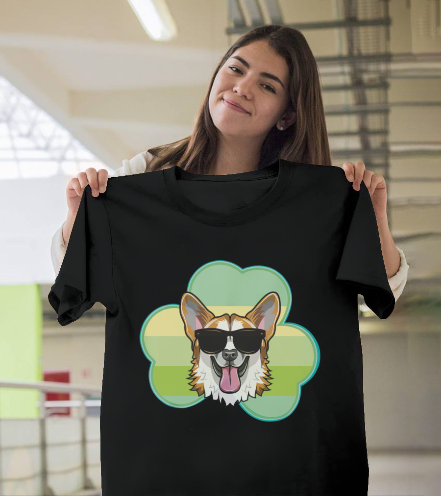Corgi Shamrock Love with Sunglasses T-Shirt