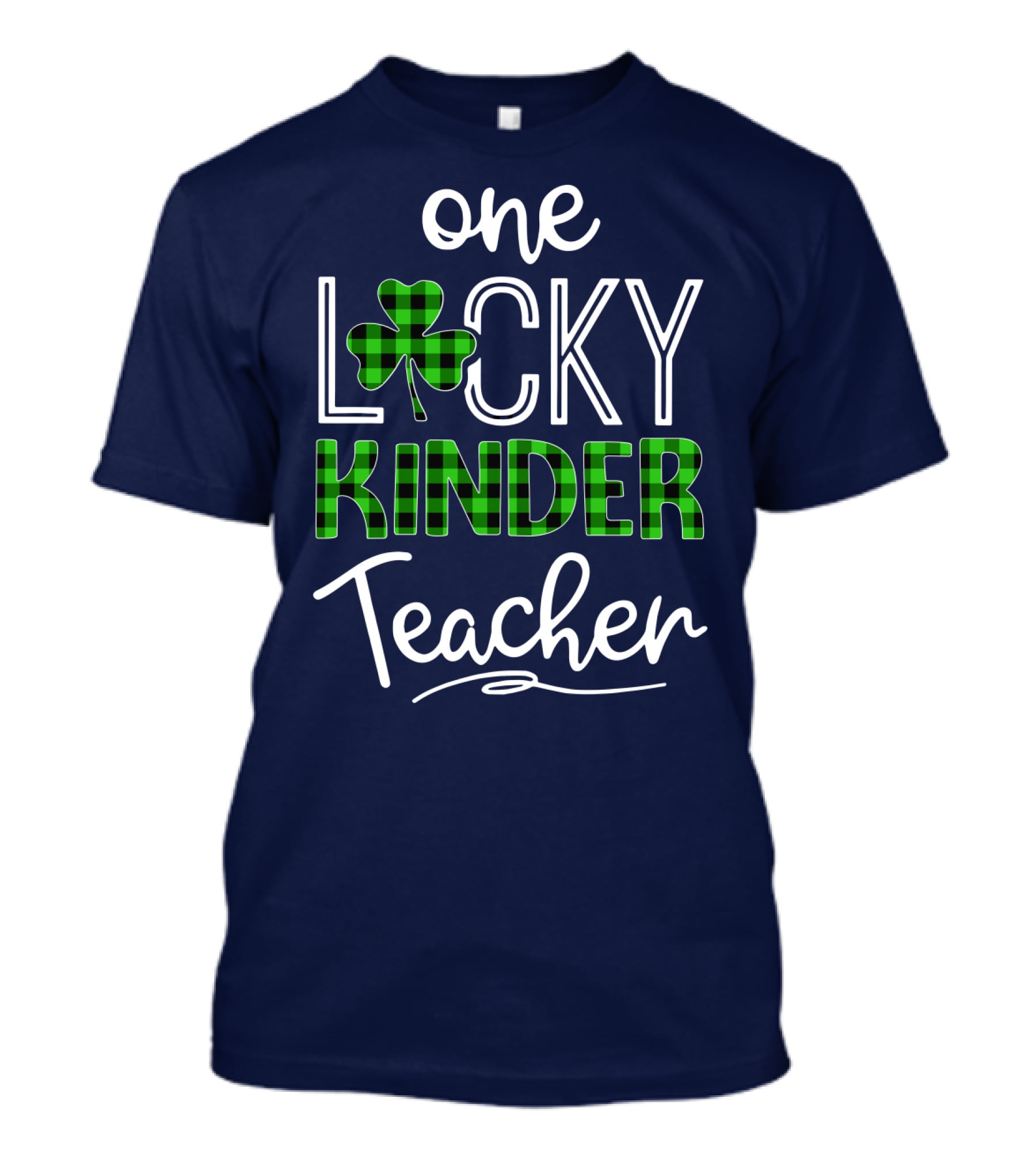 One Lucky Kinder Teacher Shamrock Plaid T-Shirt