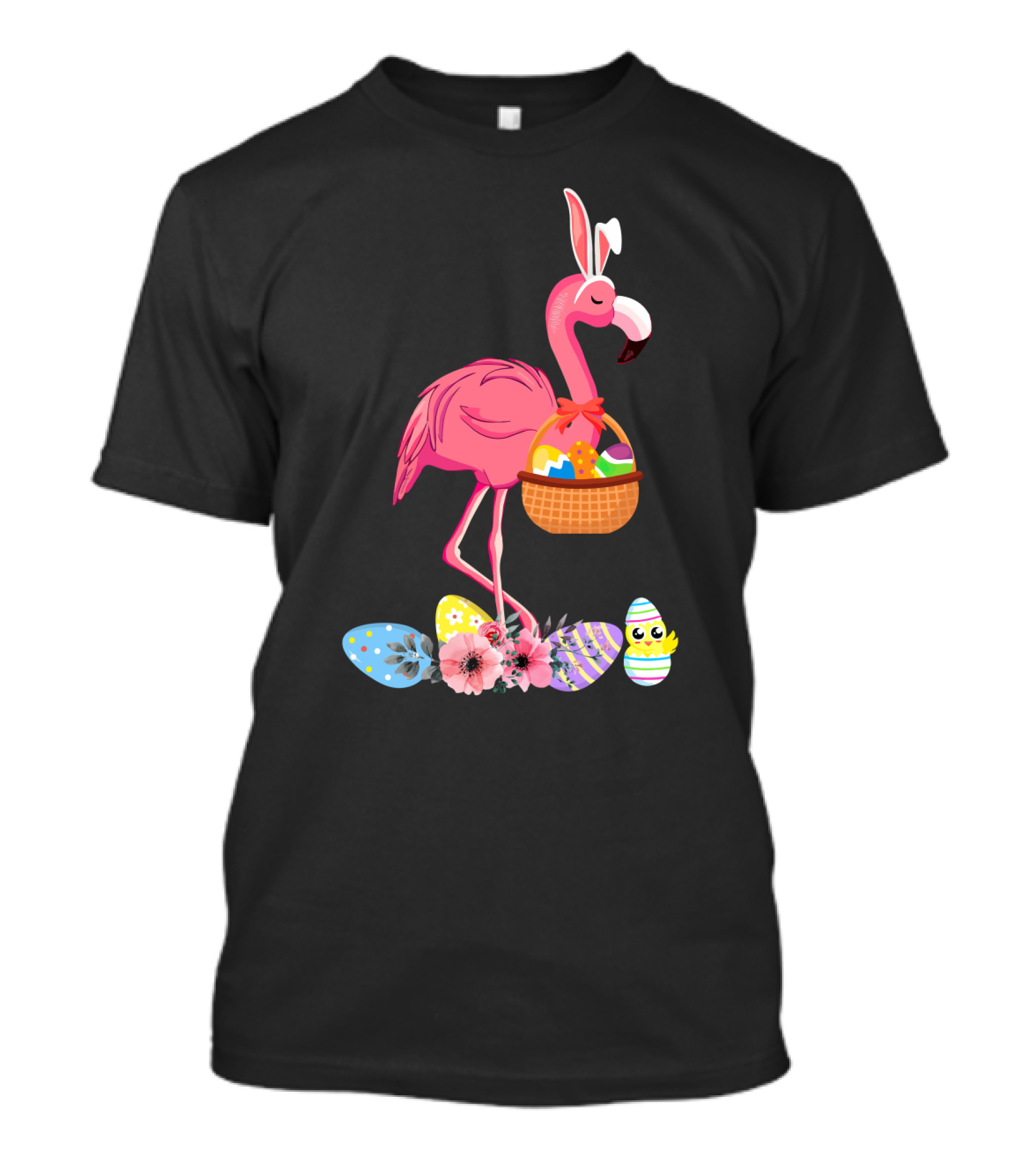 Flamingo With Easter Basket And Colorful Eggs T-Shirt