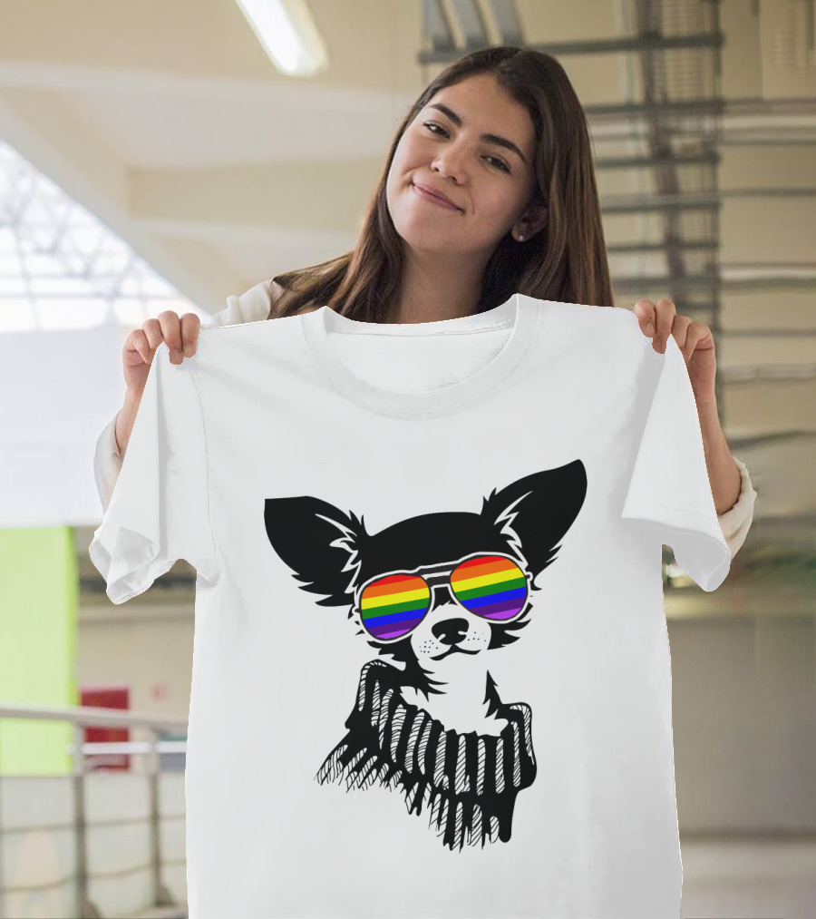 Pride Rainbow Sunglasses Chihuahua Dog T-Shirt