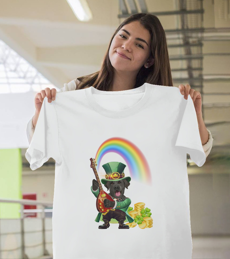 Dog Rocking Irish Luck Rainbow Guitar T-Shirt