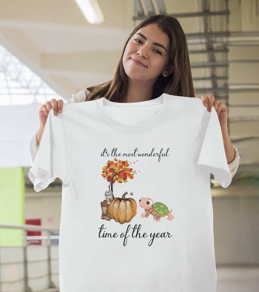 It's the Most Wonderful Time of the Year Turtles Autumn Pumpkin Leaf T-Shirt