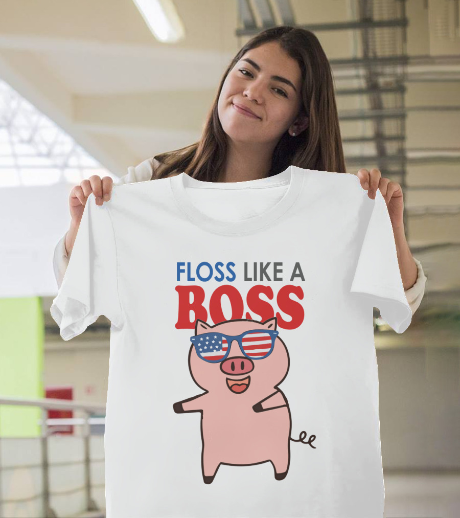 Floss Like A Boss Pig With American Flag Sunglasses T-Shirt