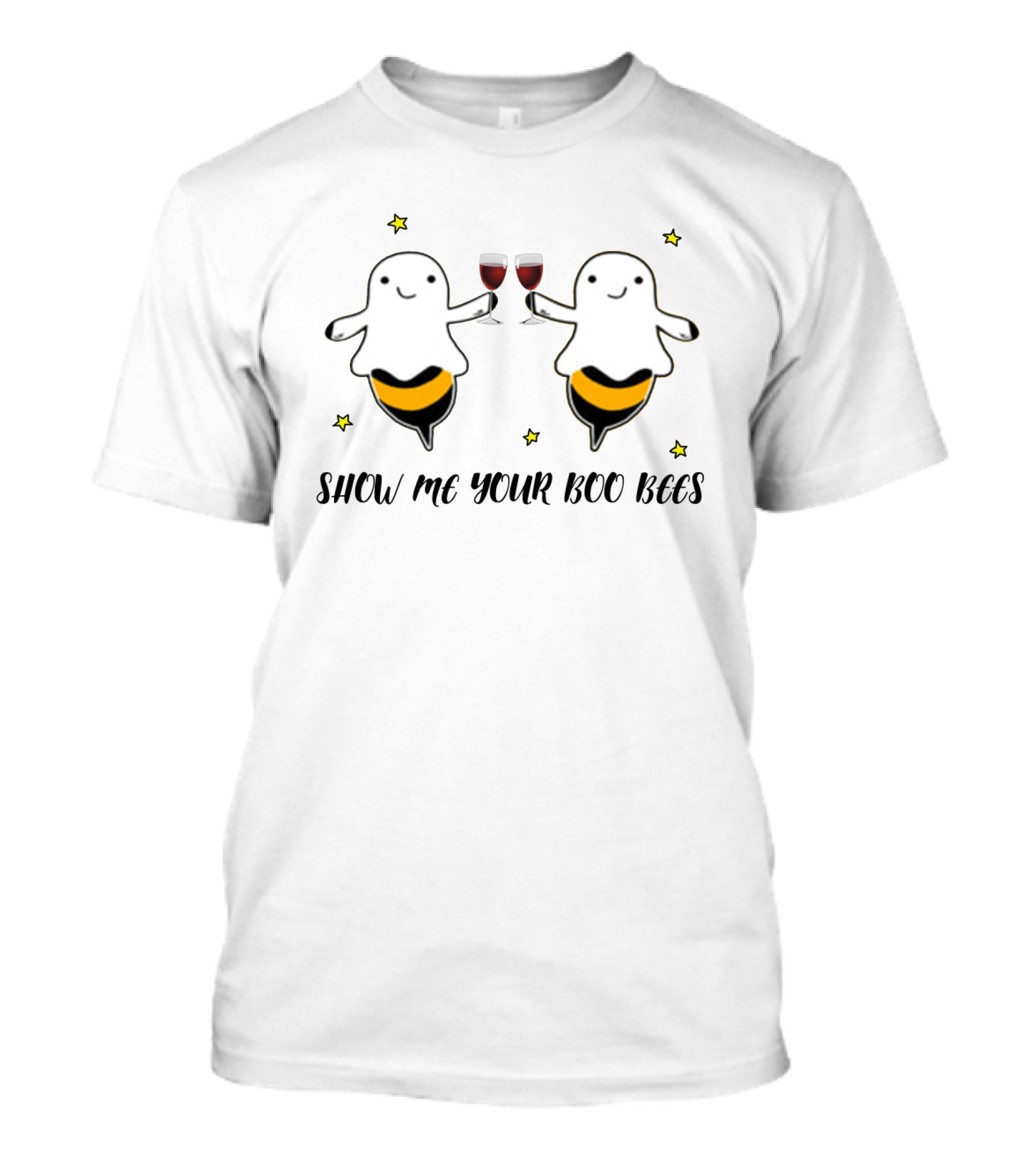 Show Me Your Boo Bees Ghosts Holding Wine Glasses T-Shirt