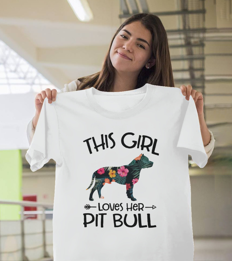 This Girl Loves Her Pit Bull Floral Dog T-Shirt