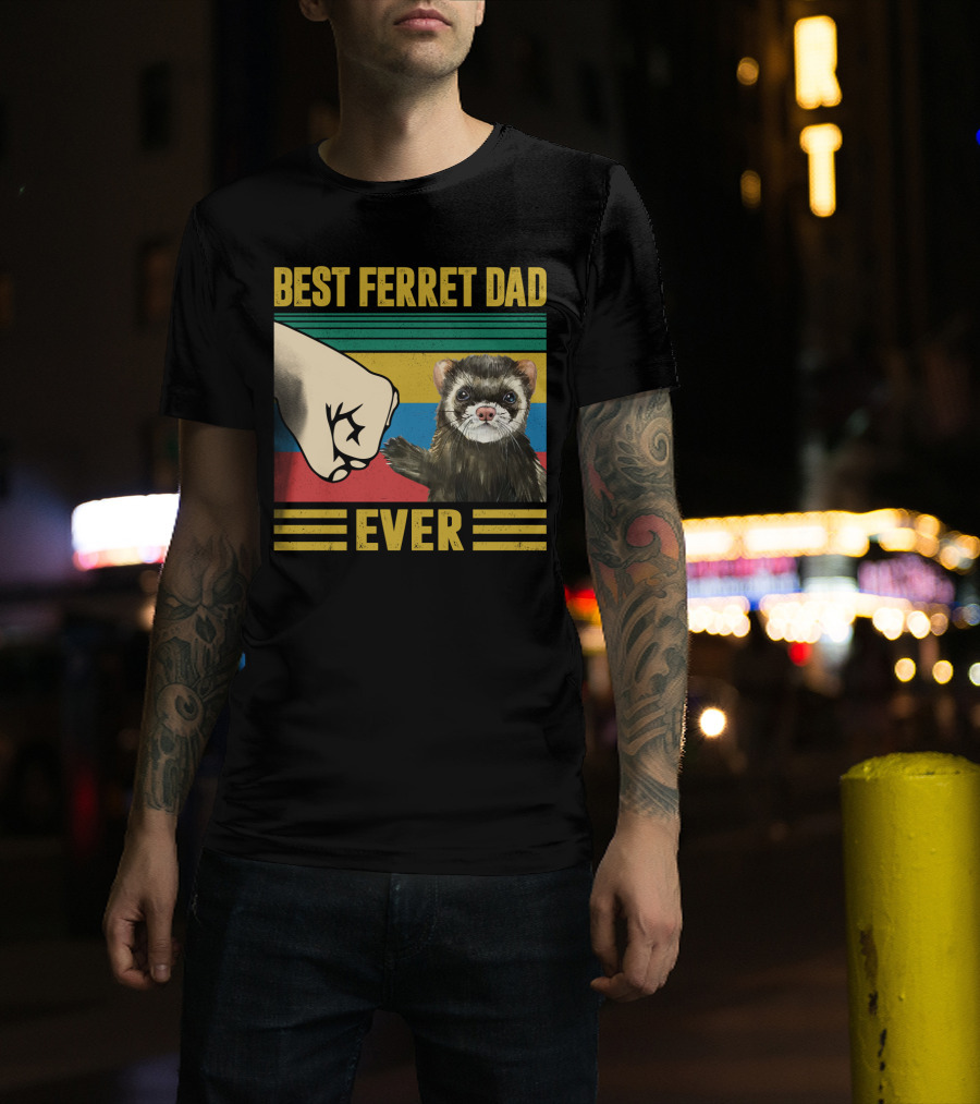 Best Ferret Dad Ever Fist Bump Vintage Stripes T-Shirt