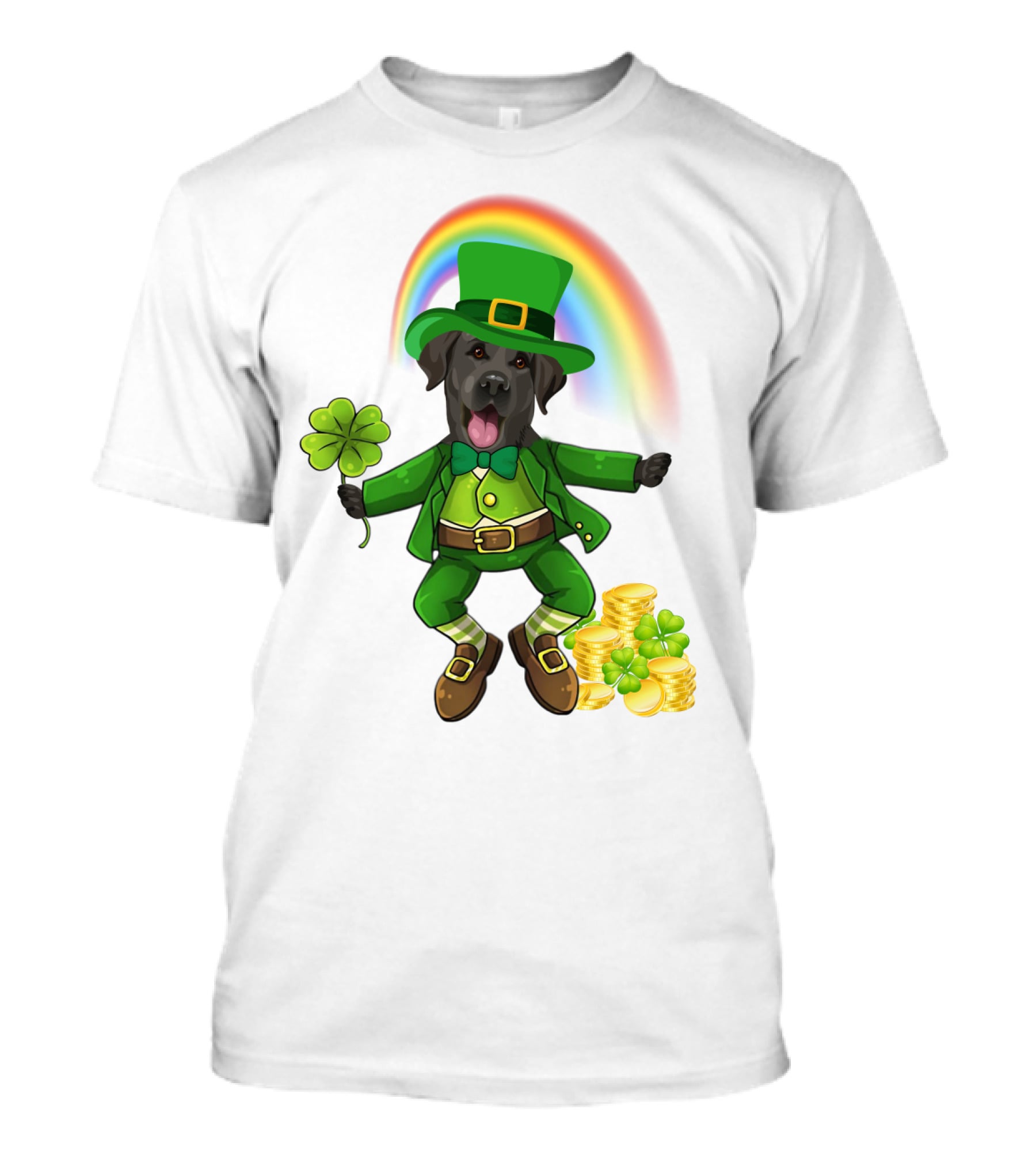 Lucky Irish Dog With Shamrock And Rainbow T-Shirt