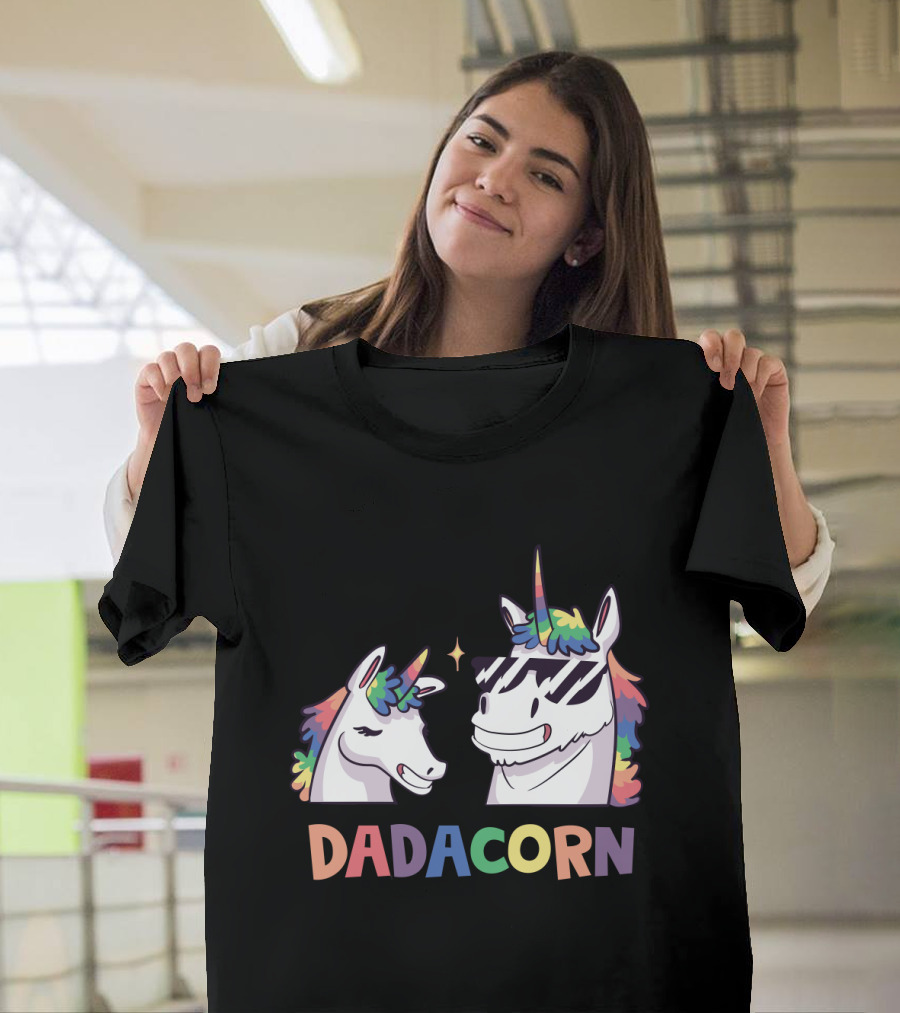 Dadacorn Daddy and Child Unicorn Magic Rainbow Mane Duo T-Shirt