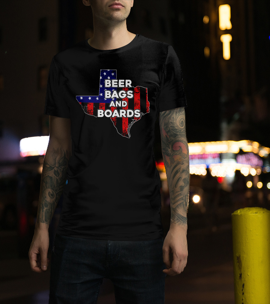 Beer Bags And Boards Cornhole In Texas Map Flag T-Shirt