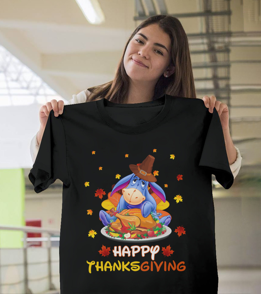 Eeyore Happy Thanksgiving Turkey Feast Leaves T-Shirt