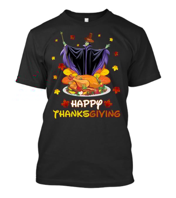 Happy Thanksgiving Maleficent Turkey Feast Magic Leaves T-Shirt
