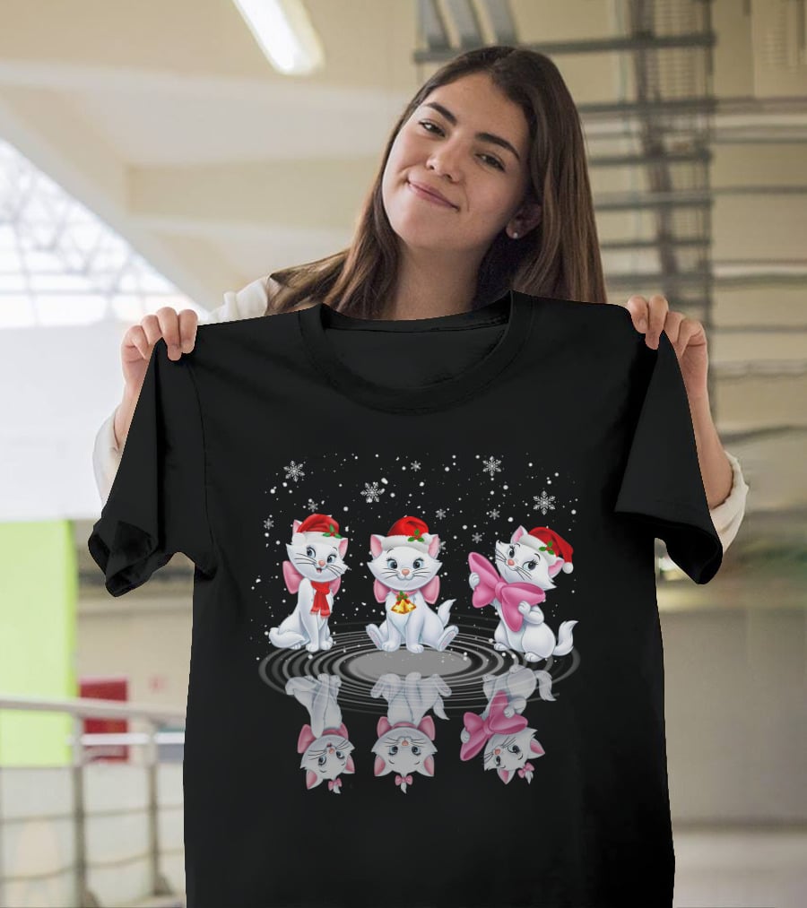 Marie Aristocats Christmas Kittens With Santa Hats And Bows T-Shirt