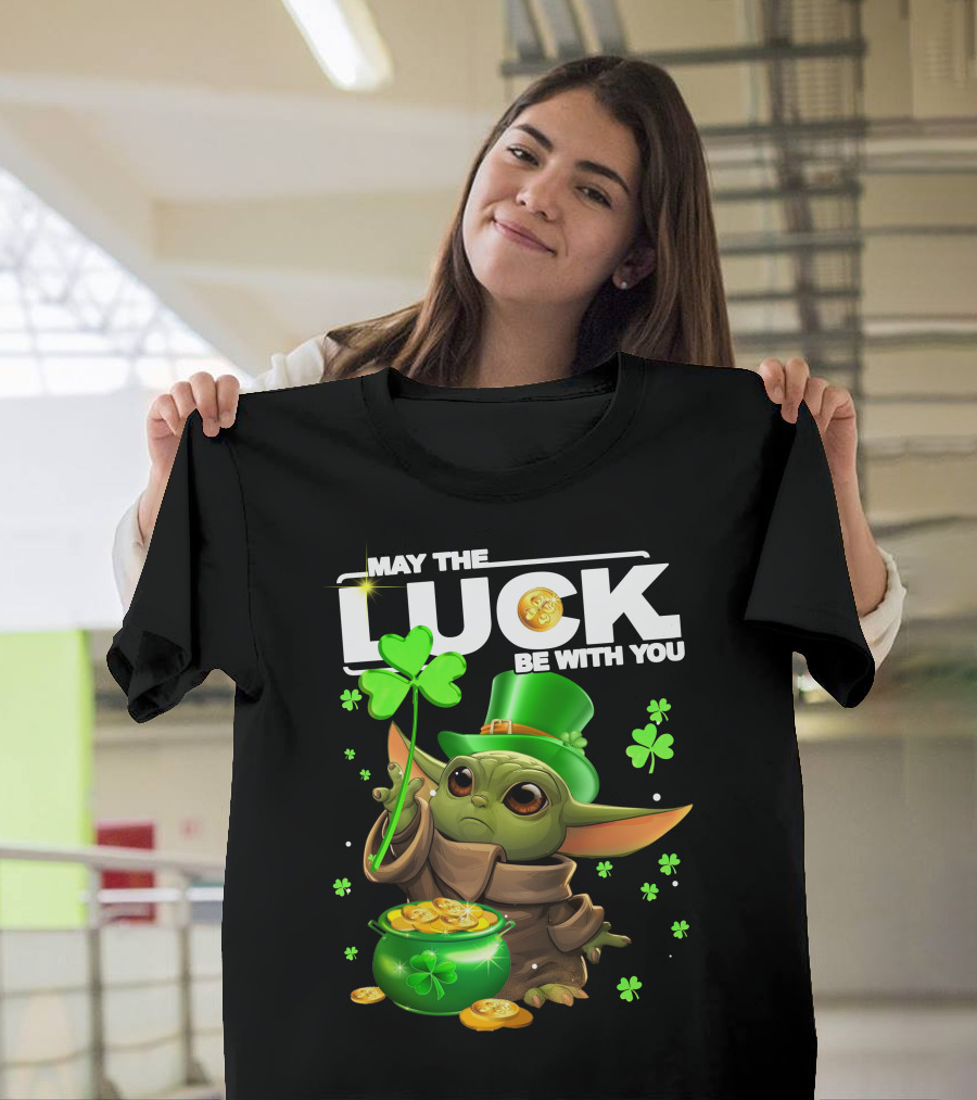 May The Luck Be With You Baby Yoda Clover Gold Coins T-Shirt