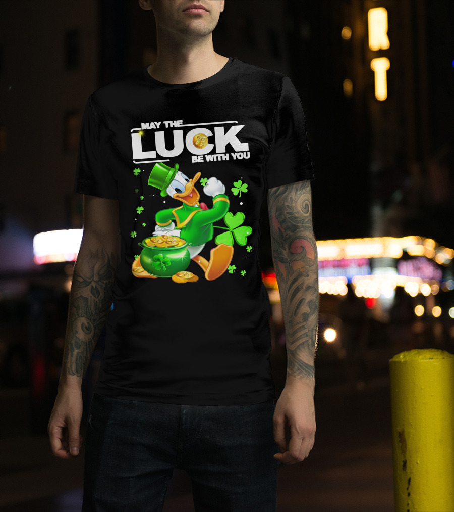 May The Luck Be With You Donald Duck St. Patrick's Day Gold Coins And Clover T-Shirt
