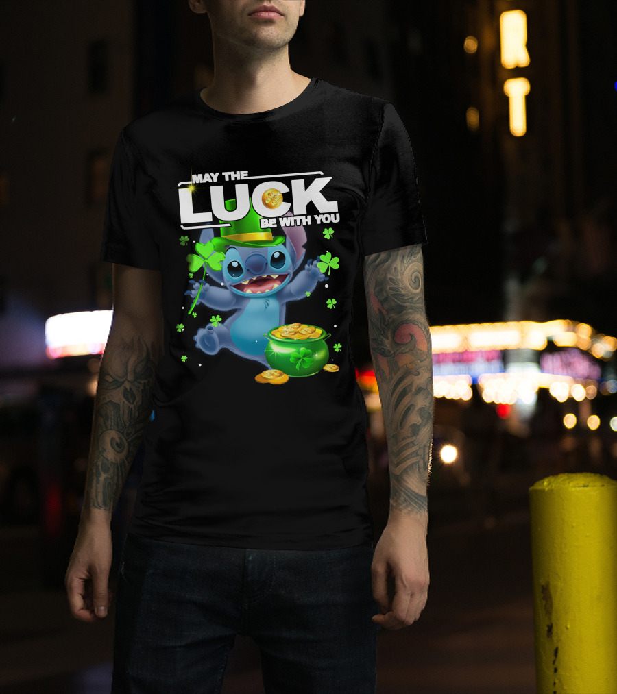 May The Luck Be With You Stitch Pot Of Gold Shamrocks T-Shirt
