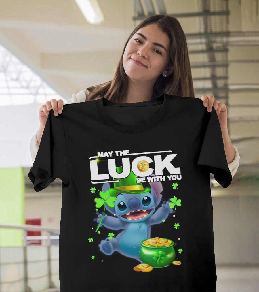 May the Luck Be with You Stitch Pot of Gold Shamrocks T-Shirt