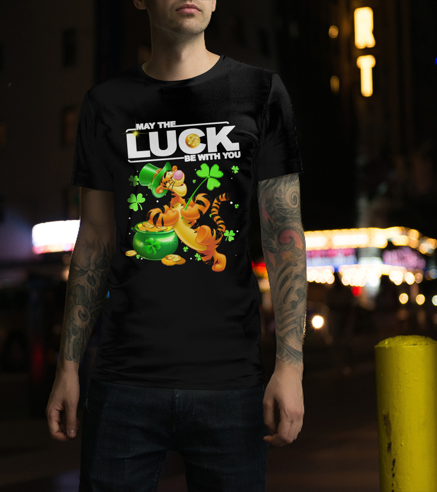 May The Luck Be With You Tigger With Pot Of Gold And Shamrocks T-Shirt