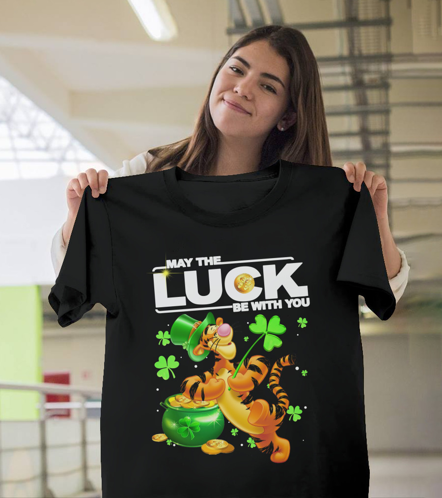 May The Luck Be With You Tigger With Pot Of Gold And Shamrocks T-Shirt