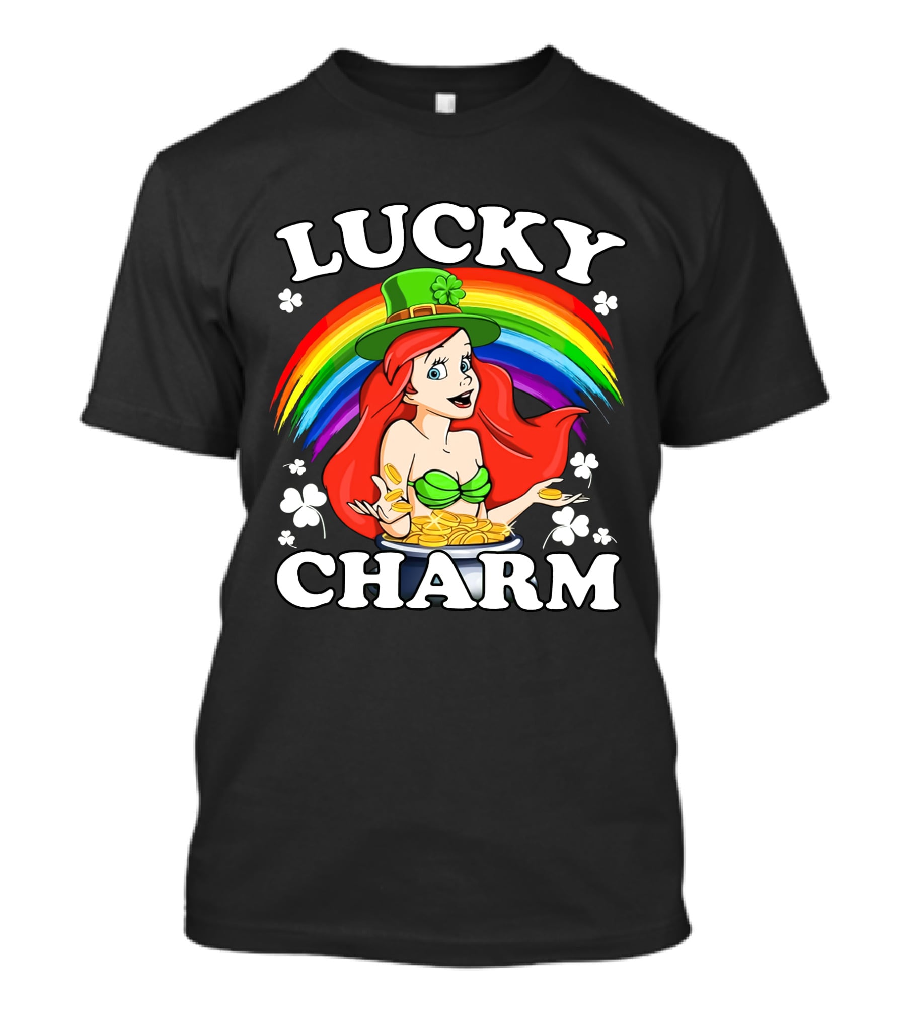 Lucky Charm Ariel Rainbow Hat Shamrocks T-Shirt
