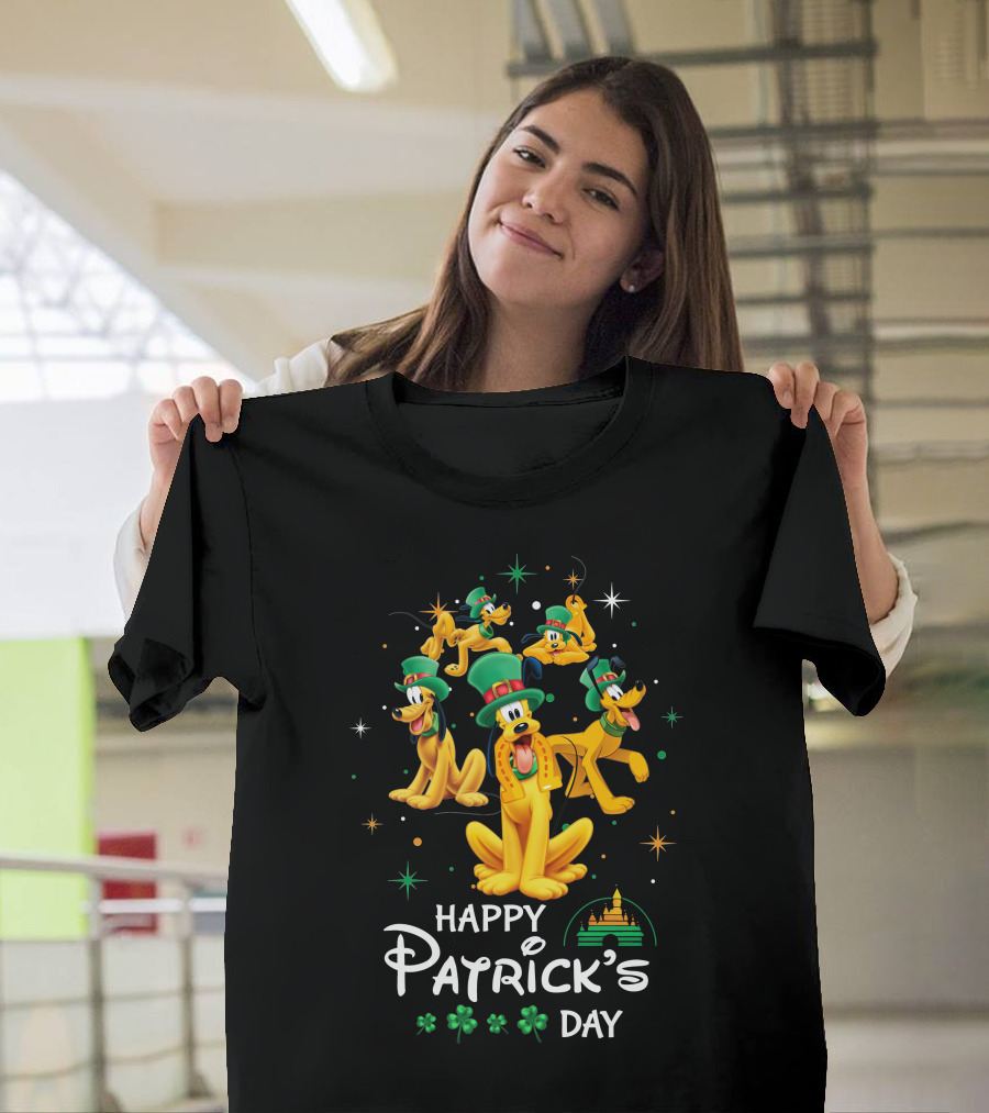 Happy Patrick's Day Pluto With Shamrocks And Castle T-Shirt