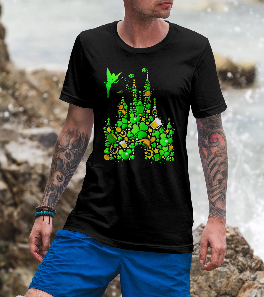 Disney Castle St. Patrick's Day Tinkerbell Leprechaun Hat Clover Coins Beer T-Shirt