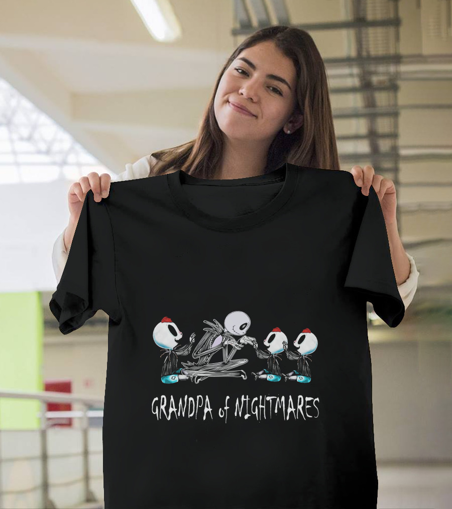 Grandpa of Nightmares with Three Skeleton Boys Playing Cards T-Shirt