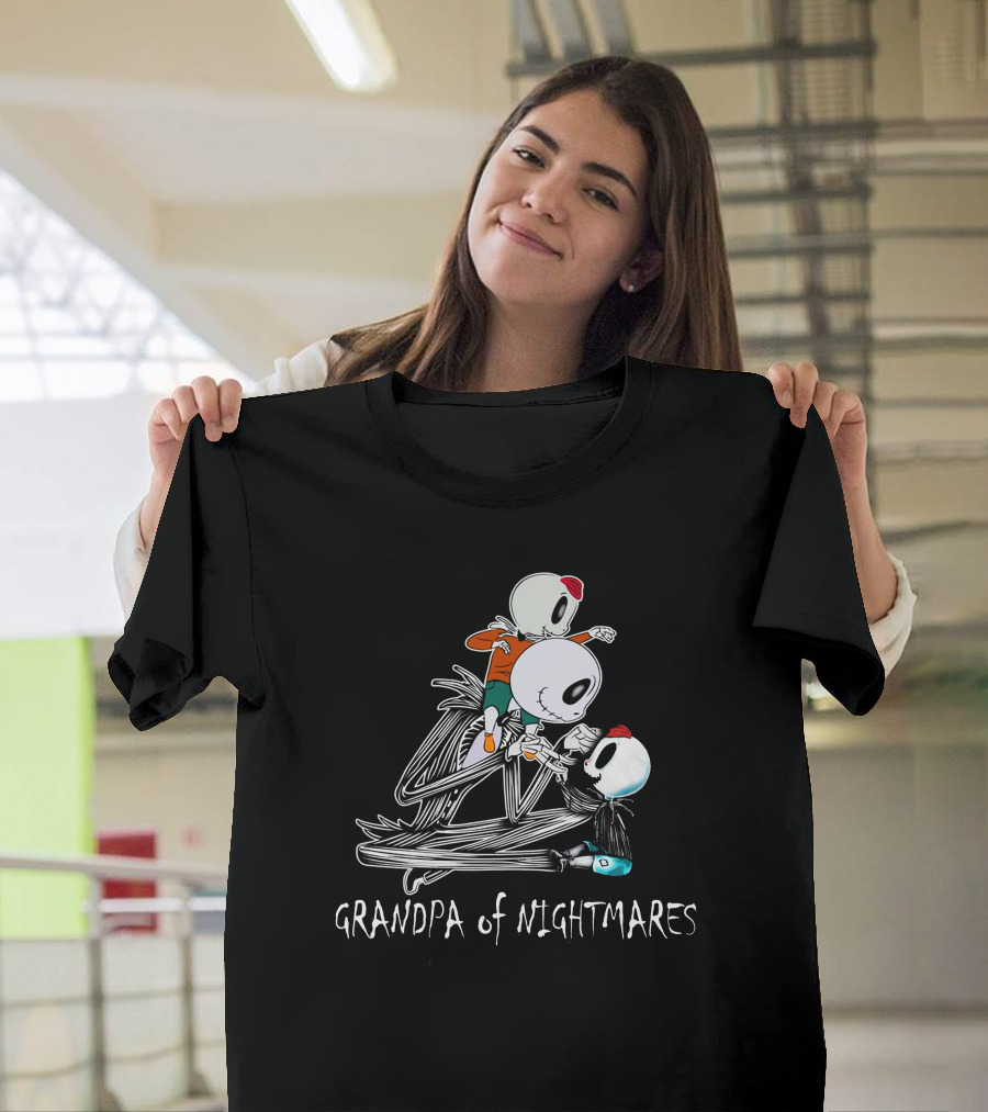 Grandpa Of Nightmares With Twin Boys Skeleton Family T-Shirt