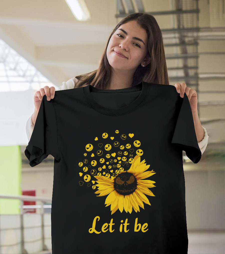 Let it be Sunflower with Smiling Faces and Hearts T-Shirt