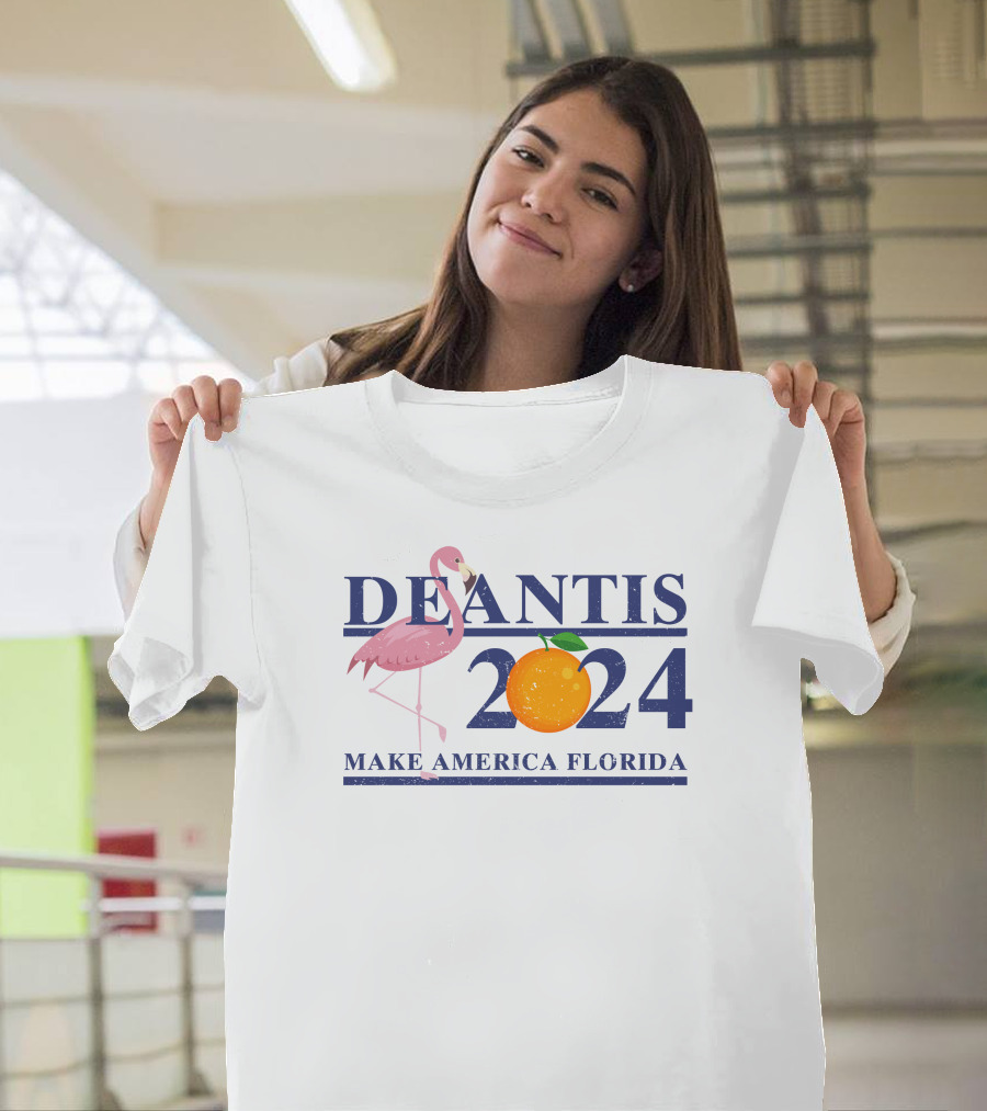 DeSantis 2024 Flamingo Orange Make America Florida T-Shirt